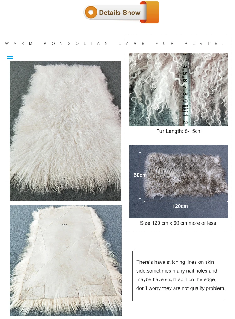 Long Curly Hair Mongolian Lamb Fur Blanket / Sheep Skin Curly Fur