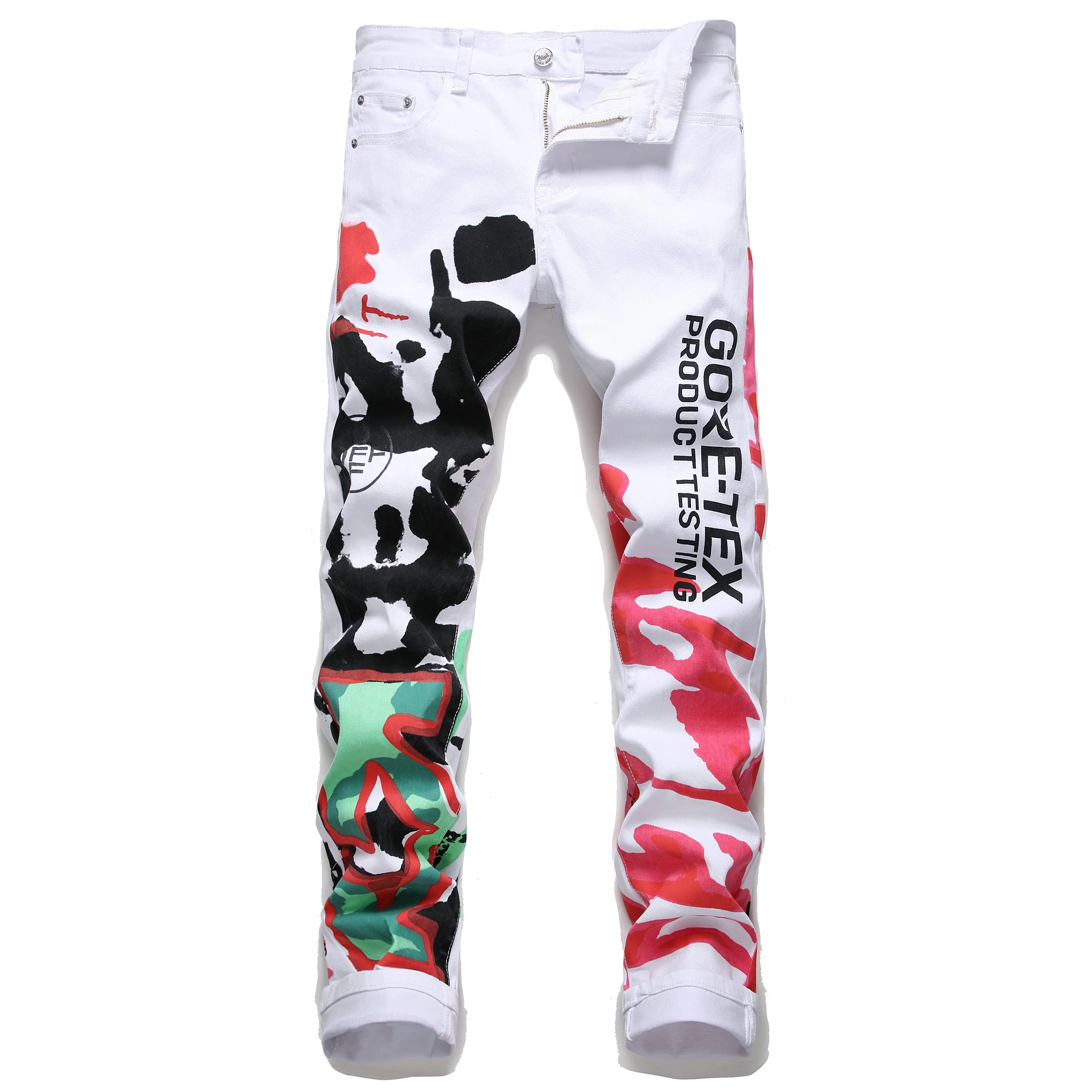 High Quality White Denim Jeans Men With Personalized Graffiti Printed ...