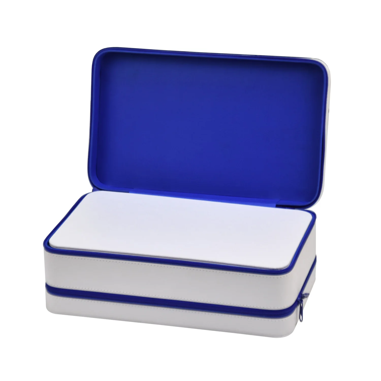 Custom double-layer portable zipped leather jewelry storaging box with handle