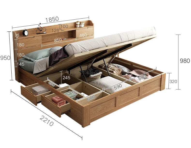 product-BoomDear Wood-Modern Fabric Bed with Storage Box multifunction Adjustable Chestrfield Style -2