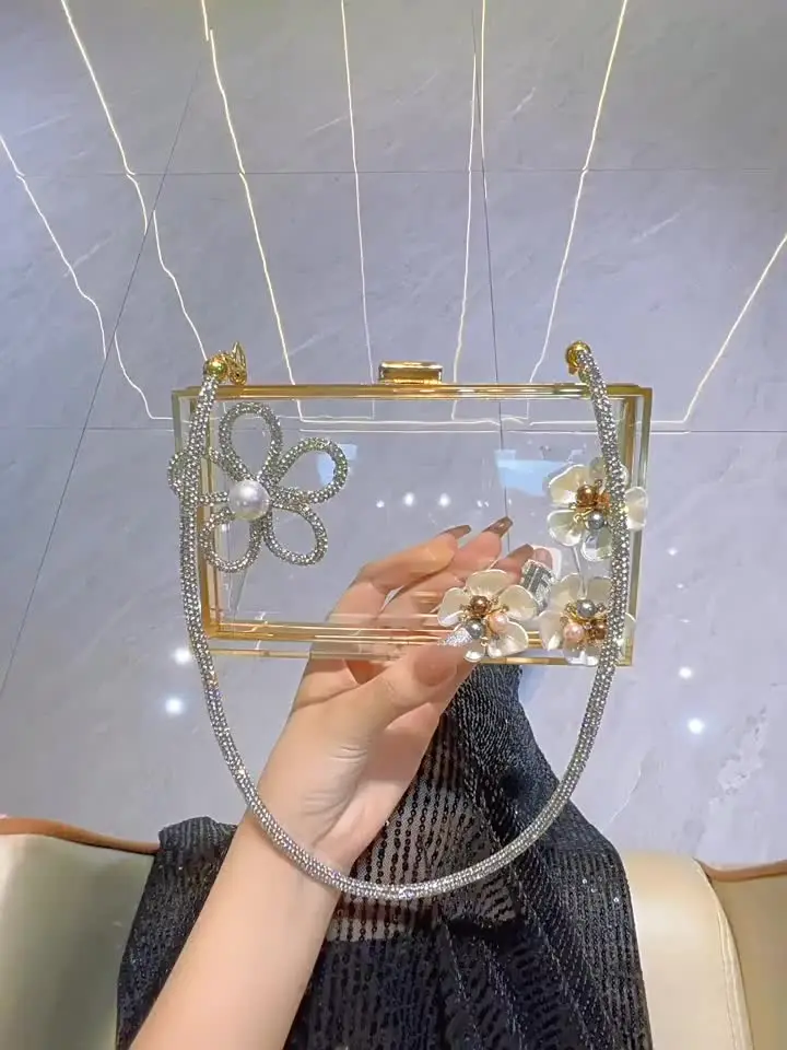 New Design Mini Clear Acrylic Rhinestones Tassel Evening Clutch