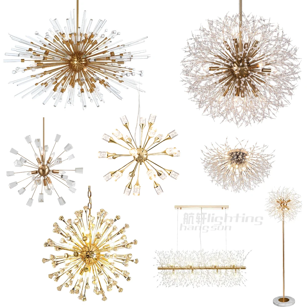 luxury round hanging fixture firework pendant lights led lighting modern glass crystal sputnik chandeliers and lamps