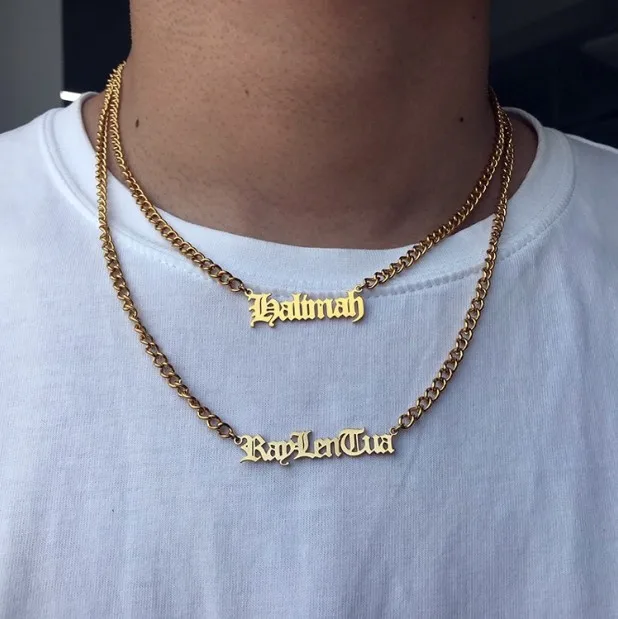 English Letter Men Gold Stainless Steel 