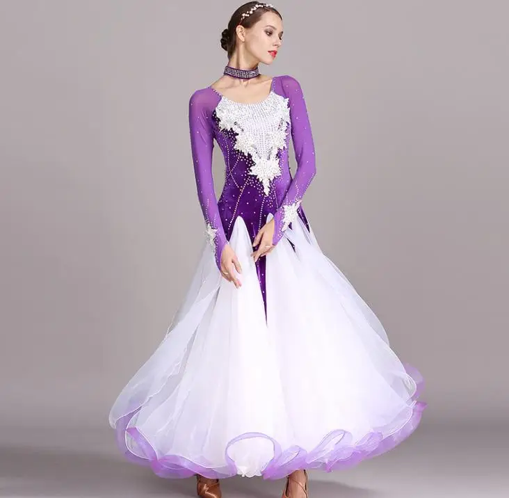 Ballroom Dance Dress Modern Waltz Standard Competition Flower Dress S-XXL 