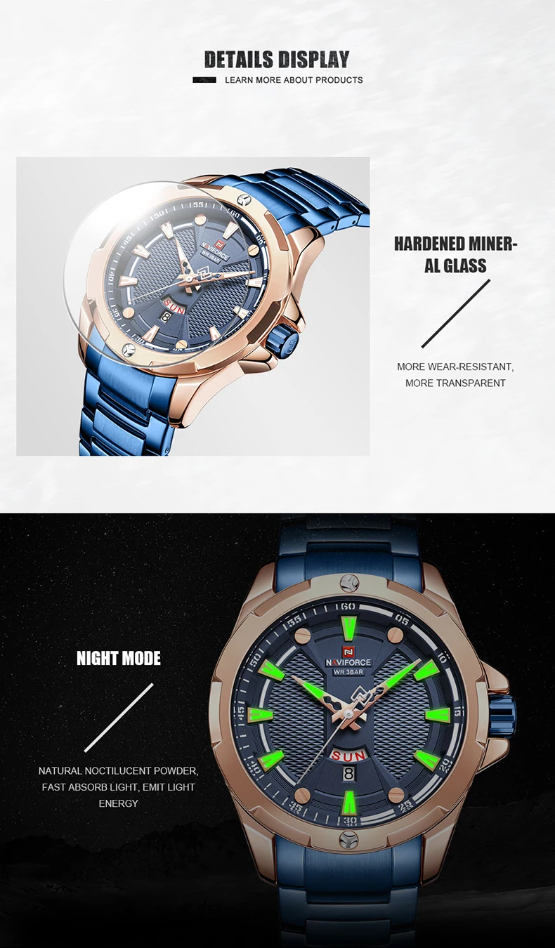 NAVIFORCE Fashion Blue Watch Men Luxury Quartz Wristwatch Sport Casual Clock Waterproof Watches Relogio Masculino
