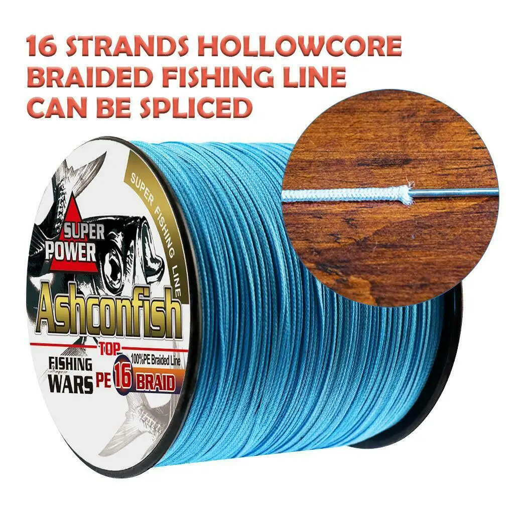 Abrasion Resistant Incredible Superline Zero Stretch Ultrathin Diameter Woven Thread Ashconfish Braided Fishing Line-16 Strands Hollow Core Fishing Wire 100M/109Yards