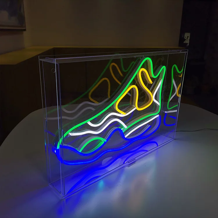 WOWORK 3D customized promotional gifts transparent sneaker acrylic box neon sign 3D acrylic light box interior acrylic neon