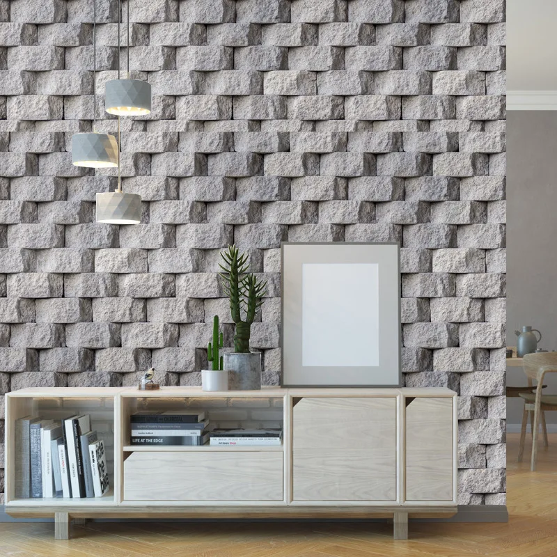 Wall Paper PVC Self-adhesive Waterproof Wallpaper 3D Rock Grain Brick Background Wall Dining Room Living Room Decoration