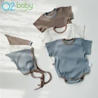 Hot sale cute and comfortable summer solid color infant romper with hat 3587