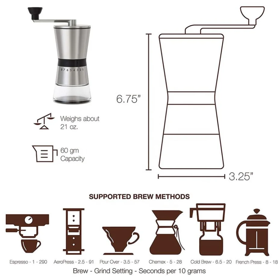 Manual Coffee Grinder With Adjustable Setting Conical Burr Mill