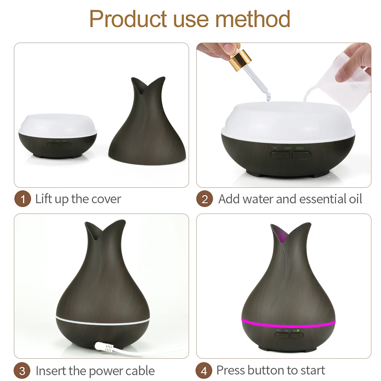 Amazon Hot Sales Ultrasonic Wood Grain 150ml Oil Aroma Humidifier Diffuser Nightlights for Home