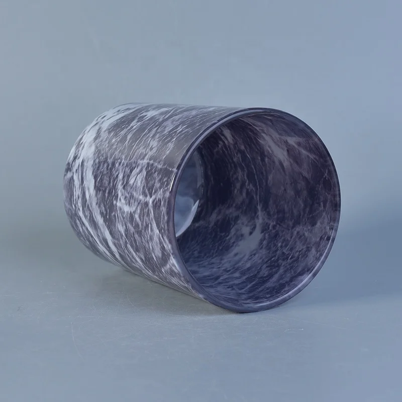 Purple Marble Pattern Water Transfer Candle Jar Glass