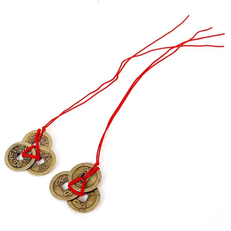 Worldwide Free Shipping Chinese Feng Shui Coins Meaningful Fortune Coins With Red Strings For Wealth And Good Luck