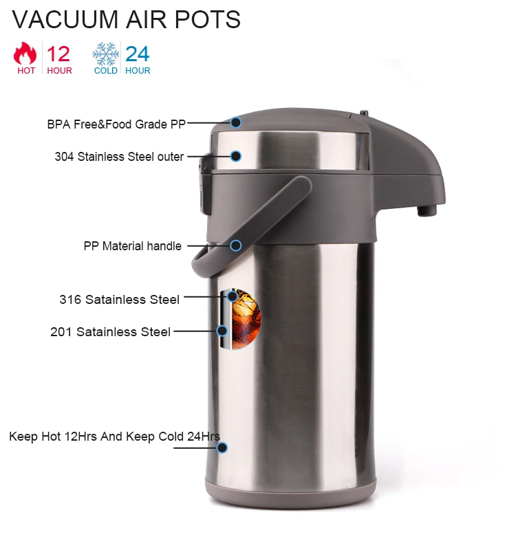 Thermos Vacuum Water Pump Pot Large Capacity Insulated Coffee Thermos