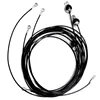 1/8 cable coated to 3/16 outside diameter, cables with a eye and rubber ball end on one side,
