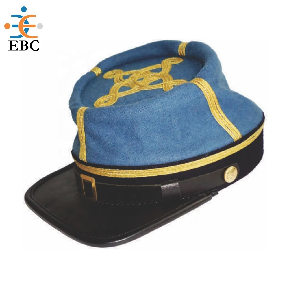 Oem Wholesale Civil Kepi With Leather Visor Customized Civil War Kepi 2 Braid Cadet Grey Captain