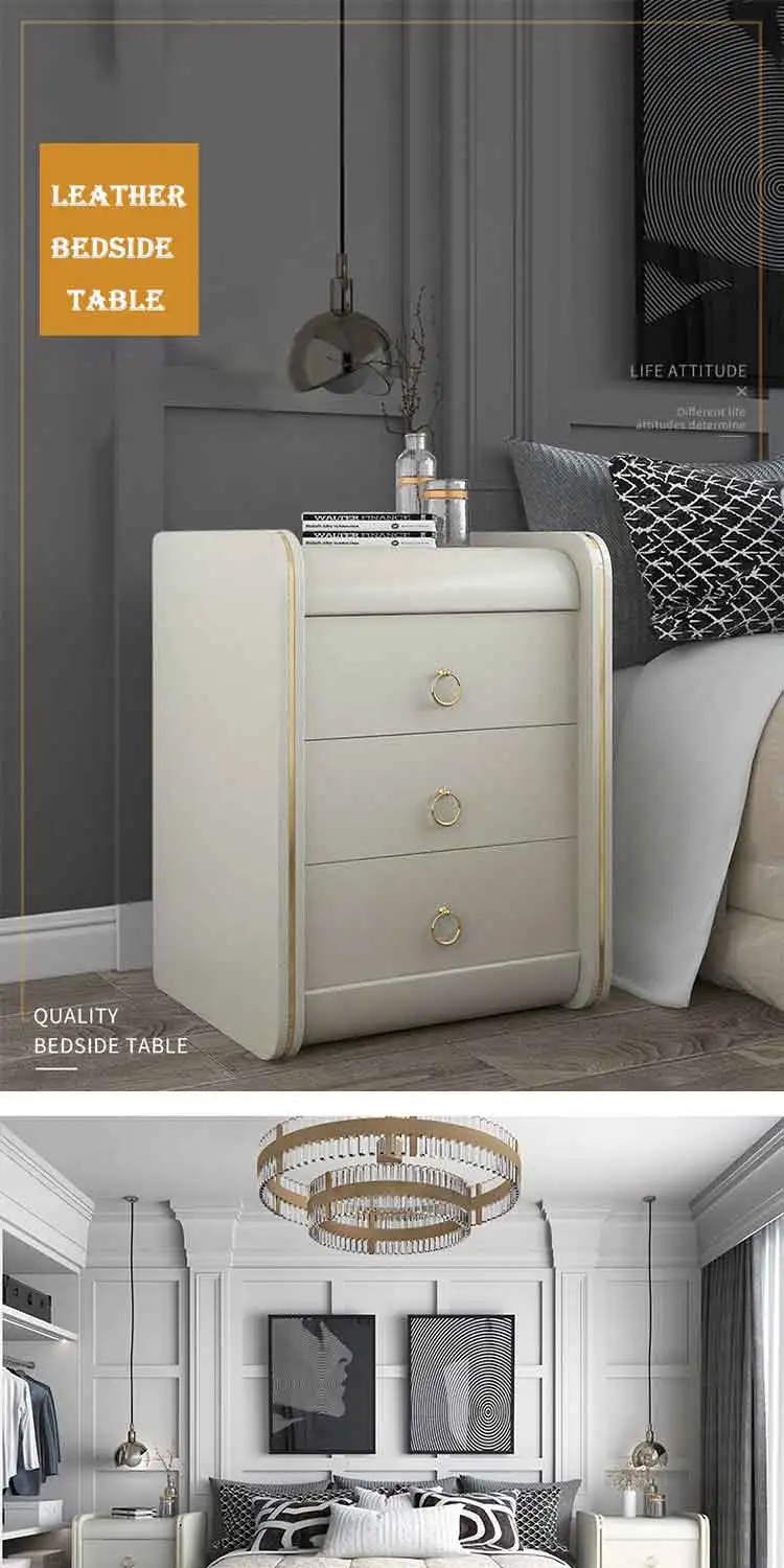 high quality bed Fashion European French Carved bed nightstands Entry luxury leather white french bedside table nightstand