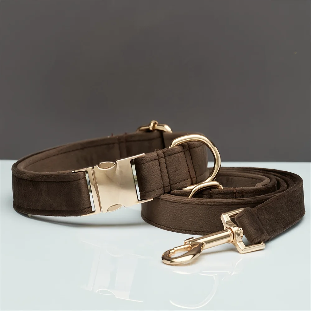 Dog Leash Set New Lettering Silk Gold Metal Buckle Premium Velvet Pet ...