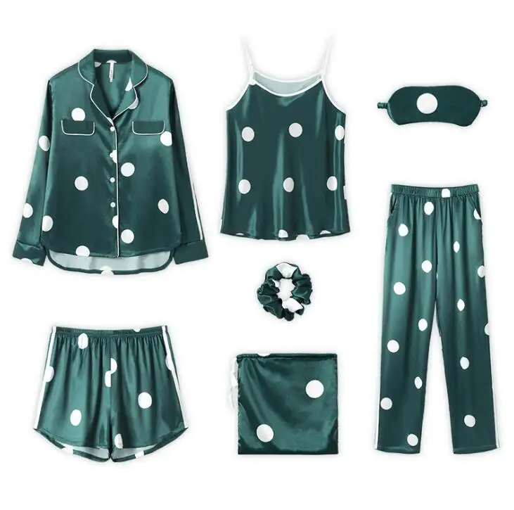 

Hot selling 7 pieces pajamas set floral print top and pants pajamas sleepwear for women, 15 colors