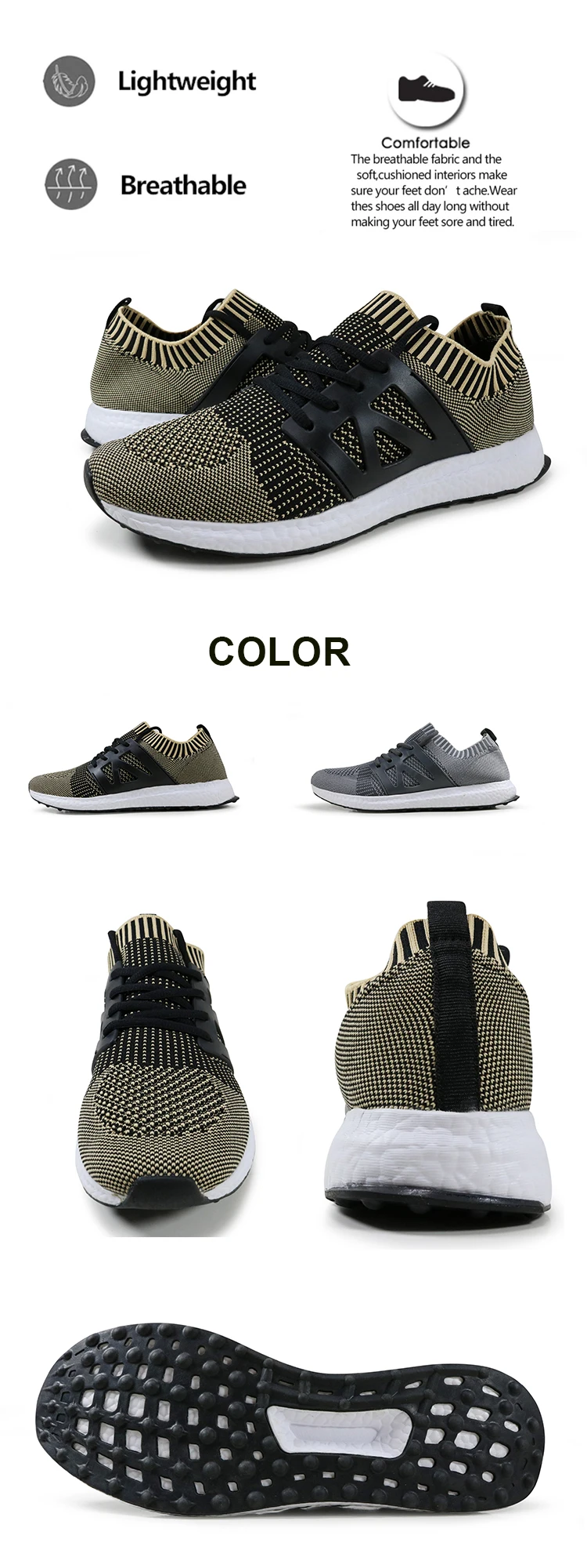 China Factory Fly Knitted Zapatillas De Deporte Hombre Slip-on Jogger Shoe With E-TPU Popcorn Soles Men Fitness Walking Sneakers