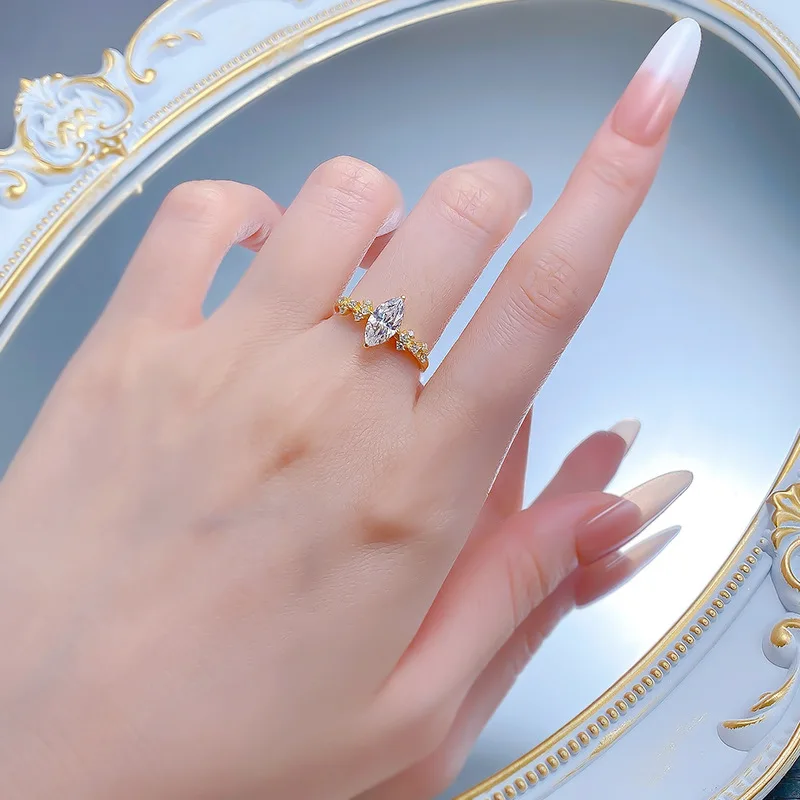 S925 Silver Fine Ring Daily Fashion 5*10mm Horse Eye Simulation Lab Diamond Rhodium Plated Ring