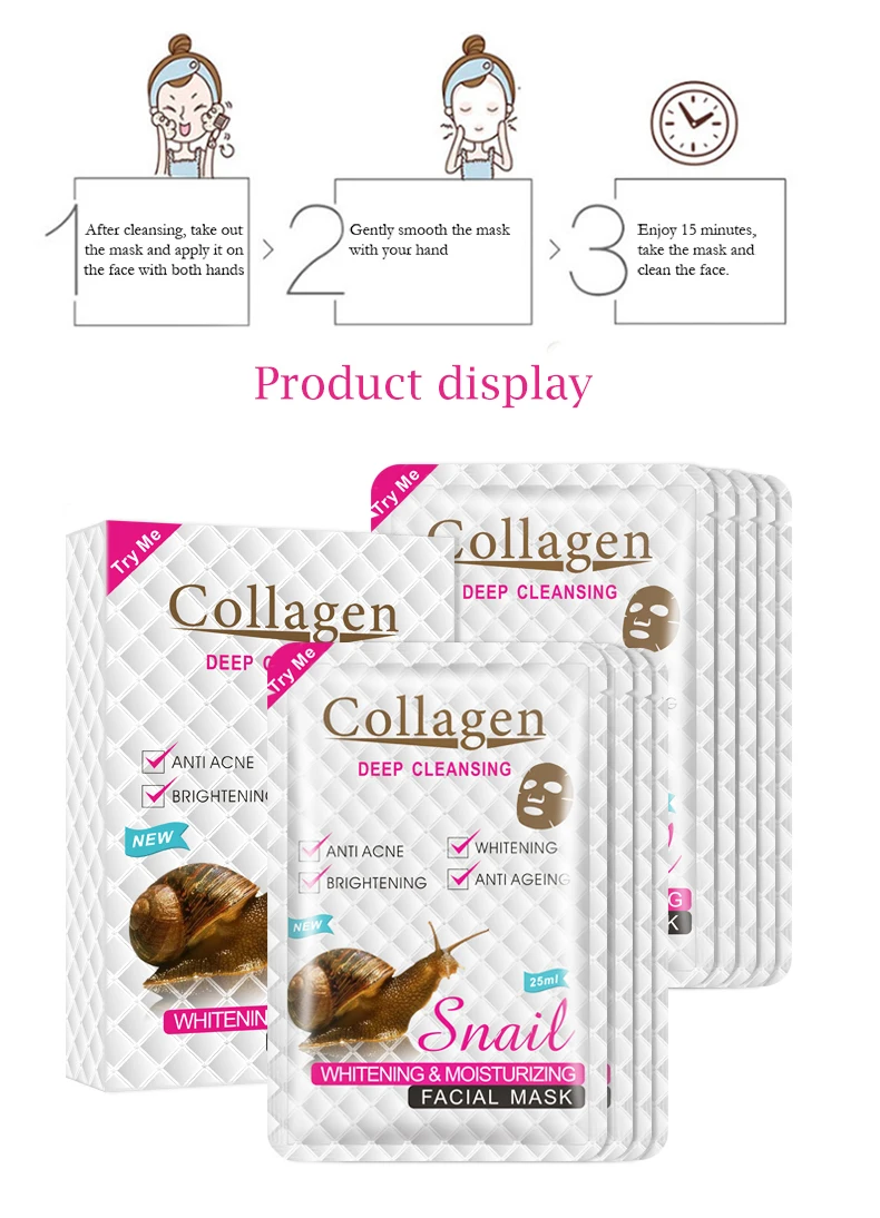 Organic Facial Whitening Face Mask with Female Snail Collagen Sheet Unisex Skin Care Containing Mineral and Shea Butter