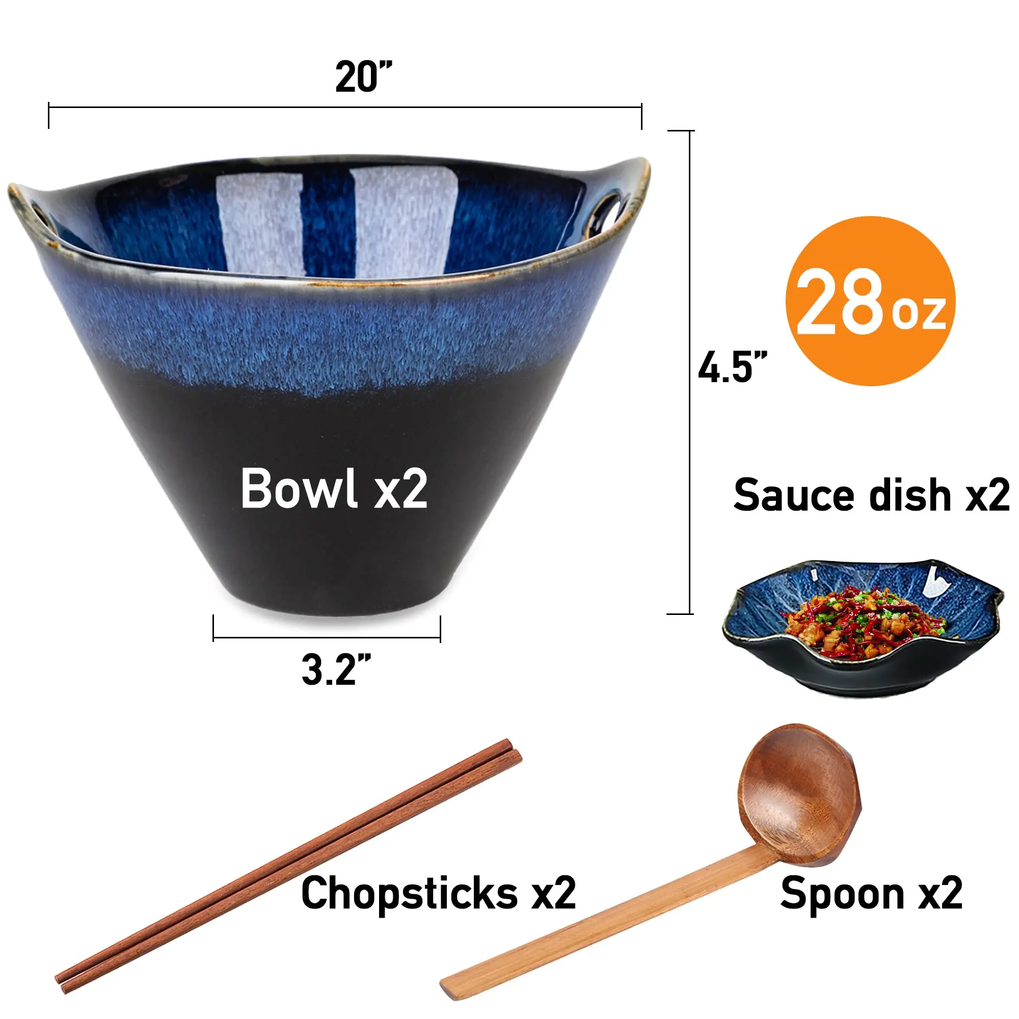 Instant Noodle Ceramic Bowl Porcelain Bowls Set 28 Ounce Japanese Ramen