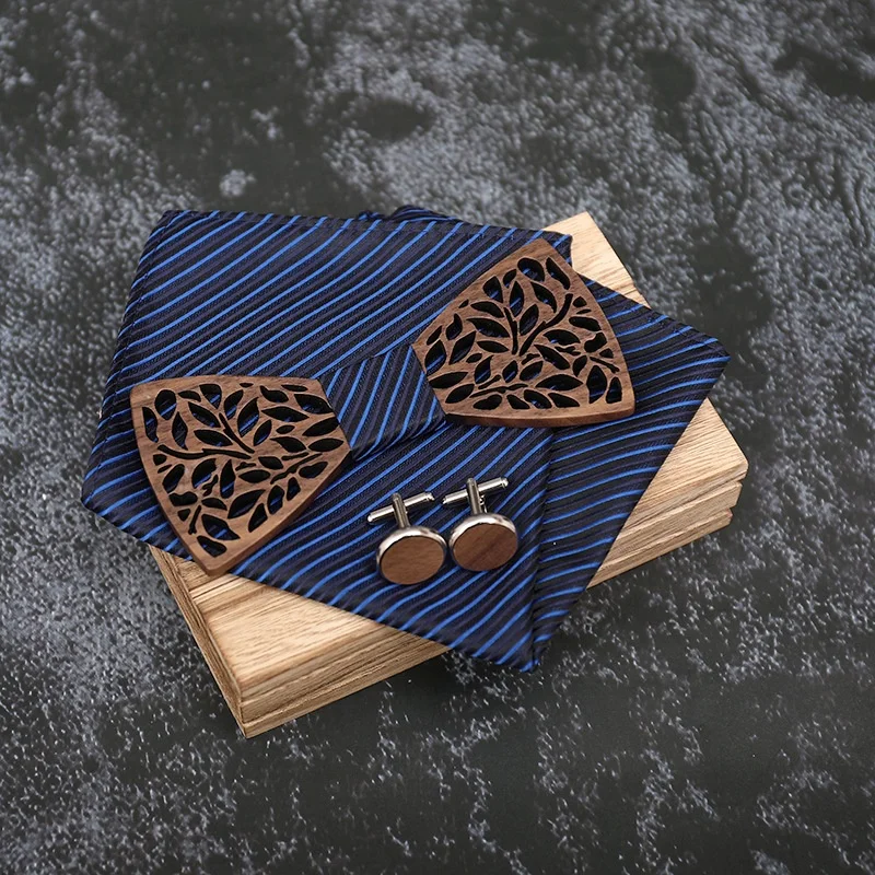 Wooden Bow Tie For Gentle Men Party Fashion Dress High Quality Hand Made Hollow Design Pattern