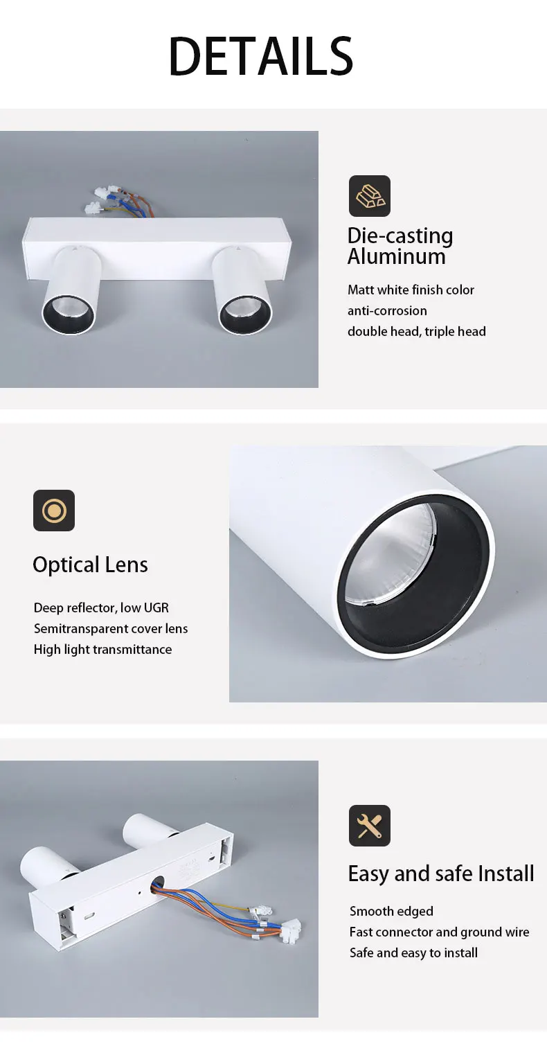 High quality Aluminum CRI90 Double head Triple head Adjustable Surface mounted track light