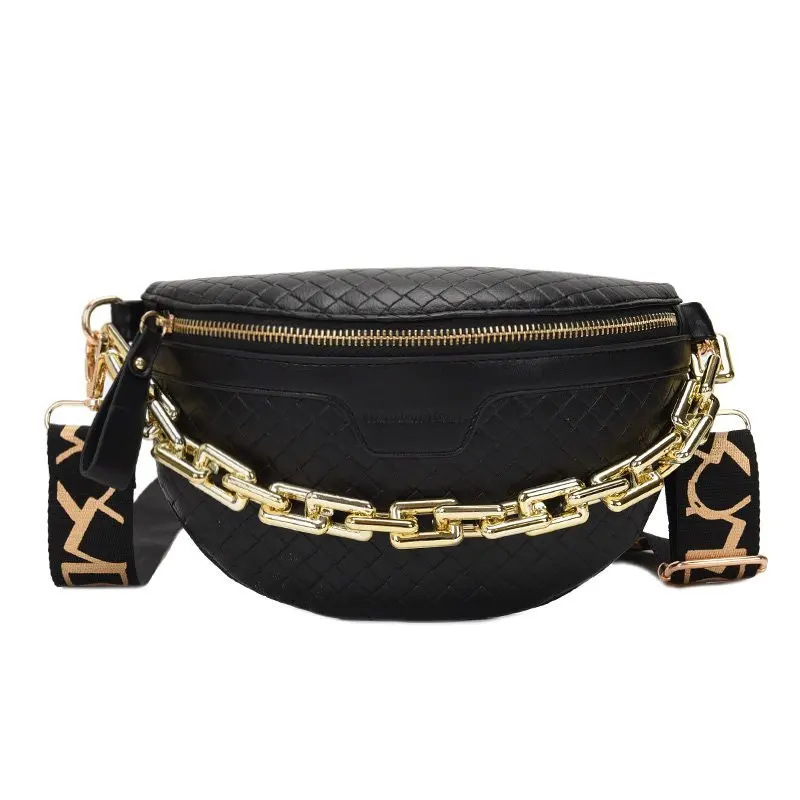 Fashion Lady Waist Bag Fanny pack Luxury Leather Female Belt Bags Ladies  Chain Chest Bag Brand Designer Women's Shoulder Bags Black Crossbody Bag  Chest pack