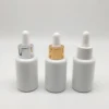 Cosmetic packaging 30ml round cylinder opal white essential oil glass bottle with white/gold/sliver dropper