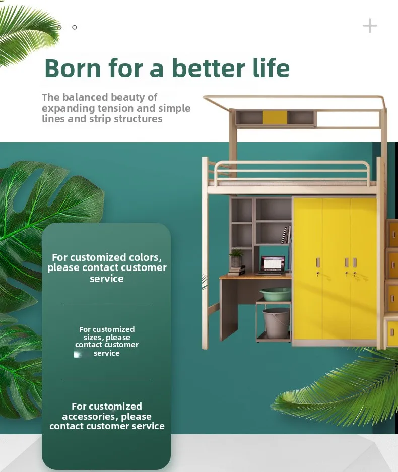 product modern design multifunctional iron high low bunk bed college dormitory and apartment bed with desk for school-5