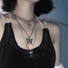 unisex vintage punk fashion silver cross butterfly angle triple layered multi layer three layers necklace with bar circle