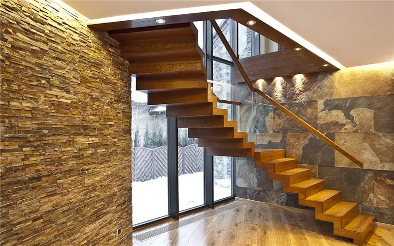 Modern Design Masitepe Z shape Double Plate Beam Staircase With Glass Railing And Wood Handrail
