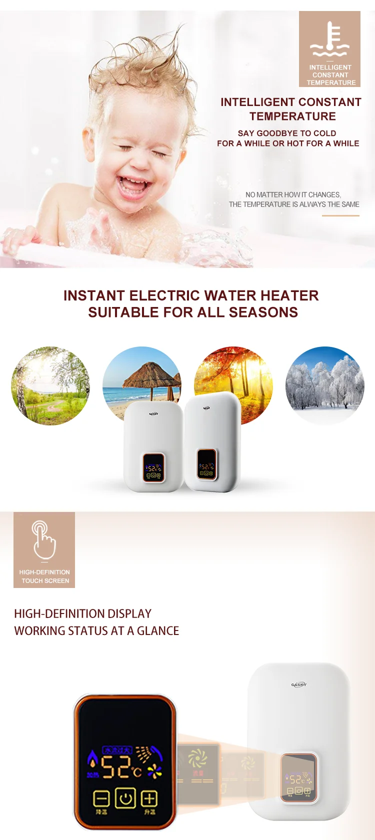 Wall Mounted tankless instant water heater 6000W hot water heaters for  bathroom