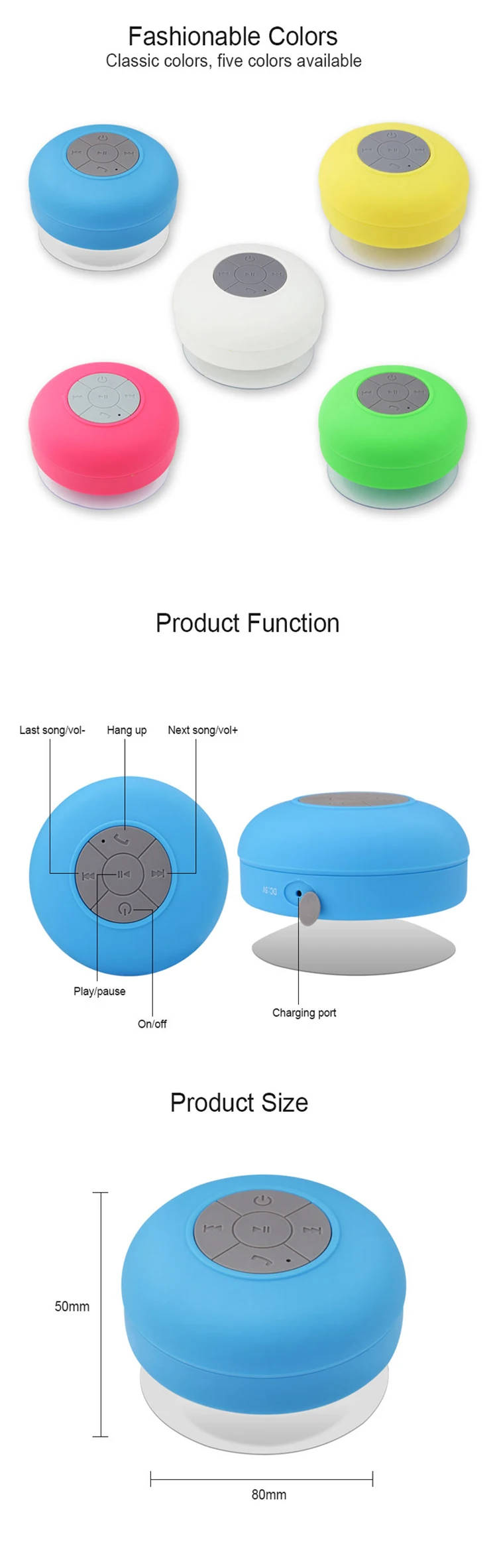 Mini Portable Subwoofer Shower Wireless Blue tooth Speaker Handsfree Receive Call Music Waterproof Suction BTS06 Speakers - ANKUX.COM