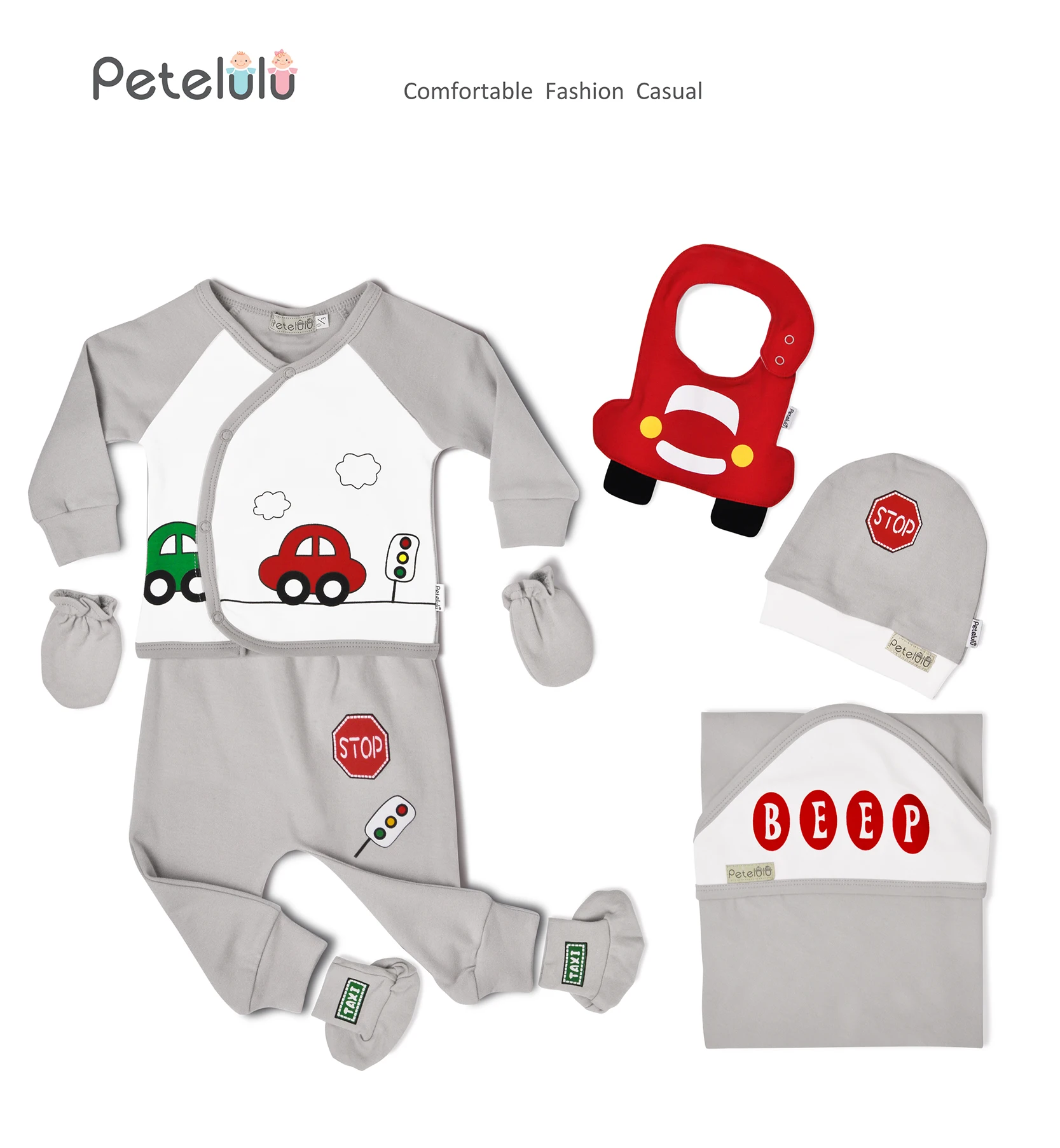 7 pieces/lot Newborn lovely car design Infant 100% organic cotton long sleeve baby clothing gift set