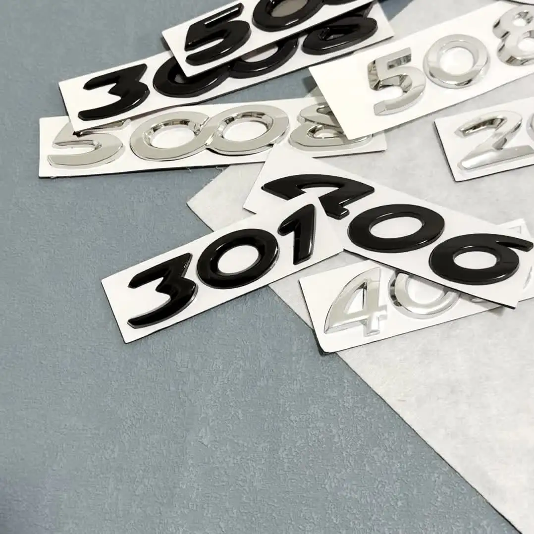 LAZIRO 3D ABS Chroom Zilver Zwart Auto Kofferbak Decal Embleem Badge Letters Nummer Sticker Fit for Peugeot 2008 3008 4008 5008 Accessoires (Color : 2008 Silver