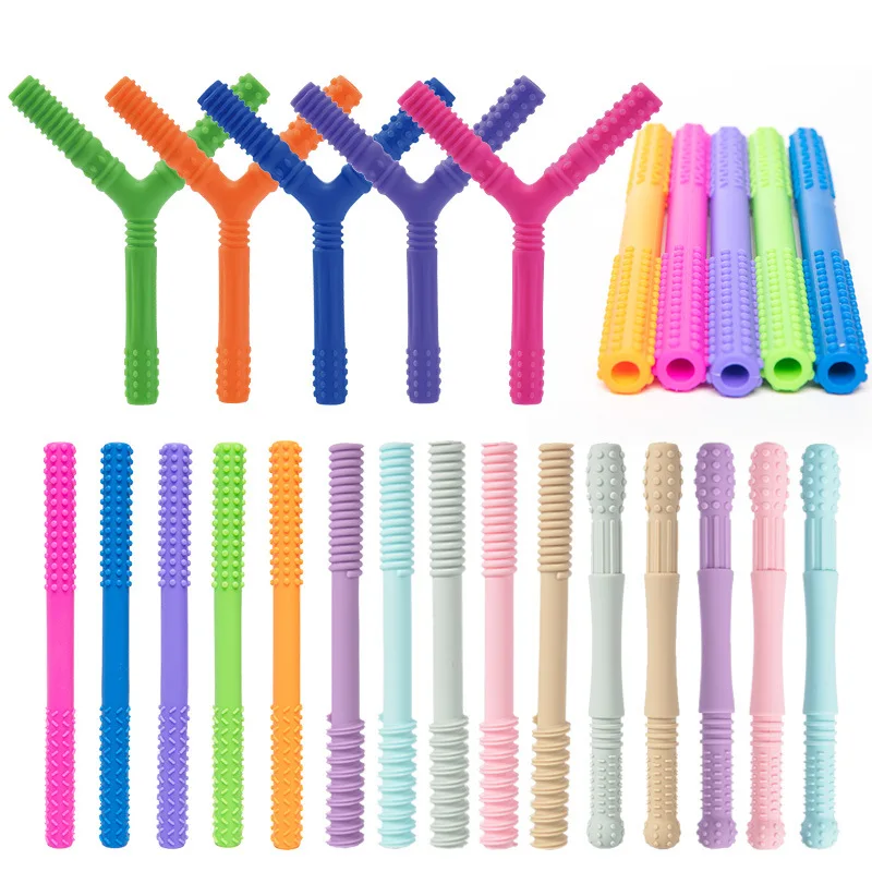 Hollow Teether Tubes,Chew Straw Toy For Infant Toddlers Silicone