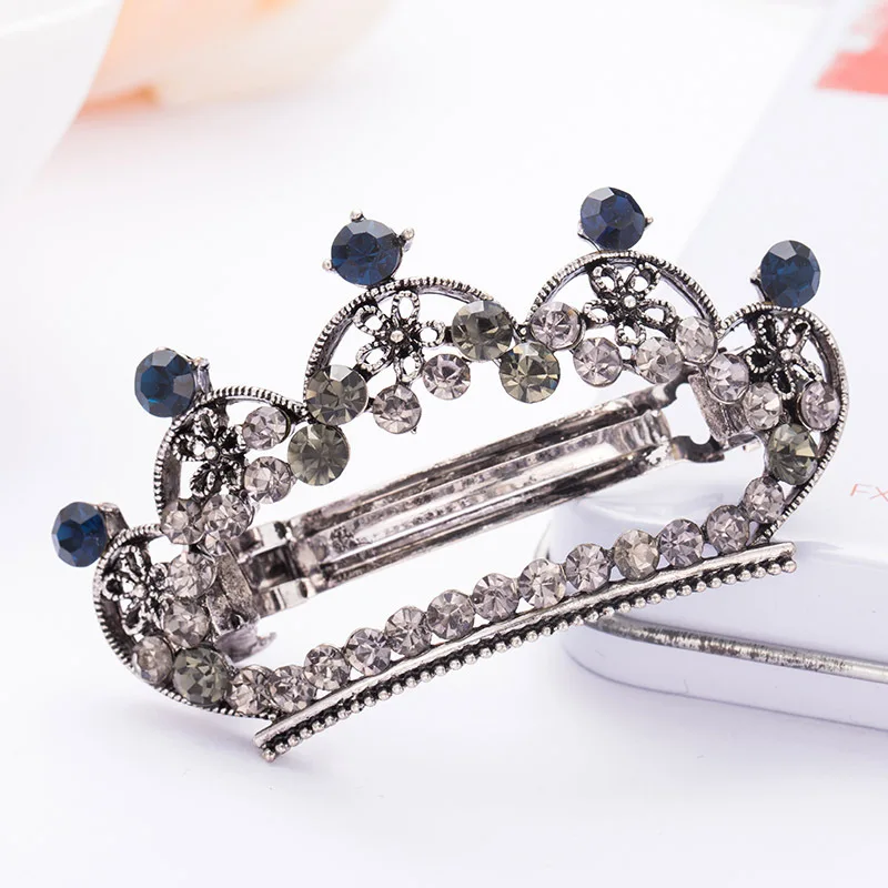 复古水钻心形发夹合金发饰空心明星弹簧夹批发