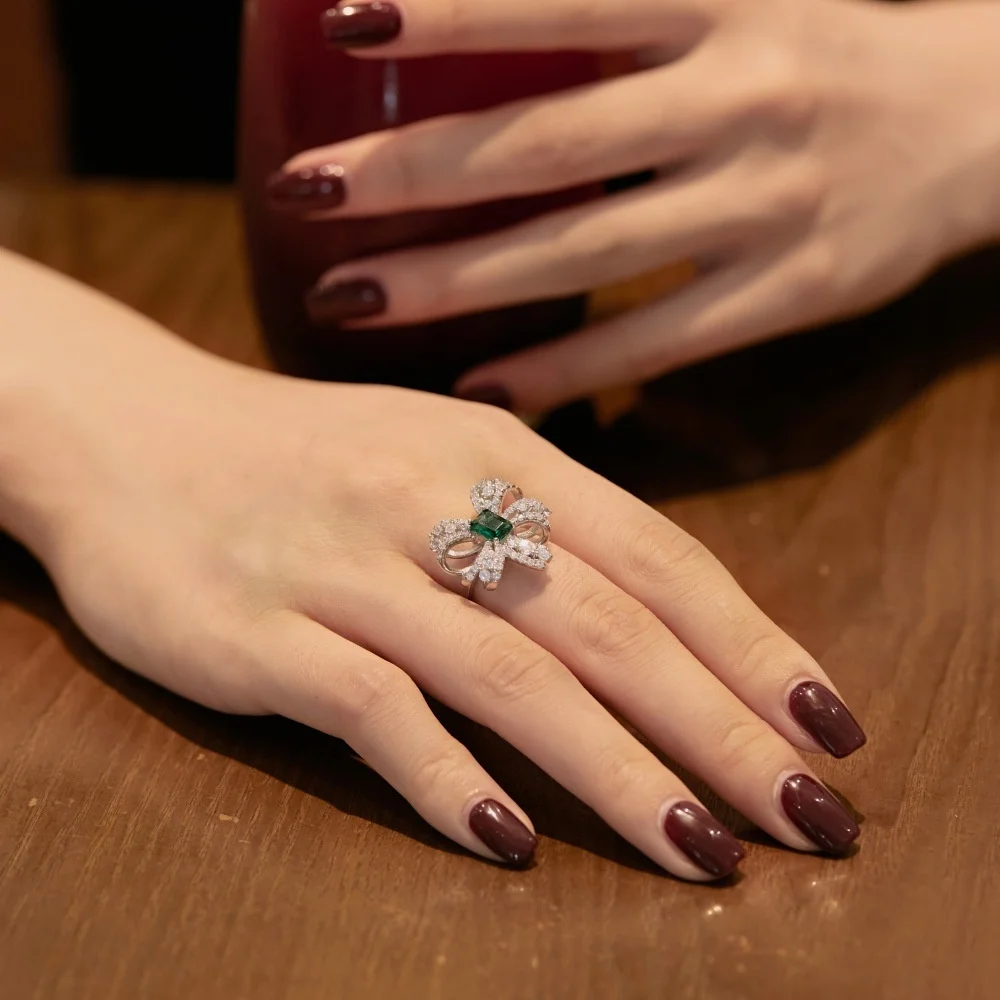 Women's S925 Sterling Silver Ring New Fine Gem Water Drop Geometric Bow Pagoda with Lab Diamond Gemstone Rings