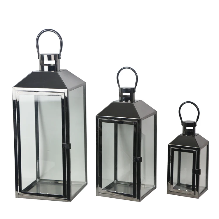 小尺寸户外黑色不锈钢灯笼与玻璃面板