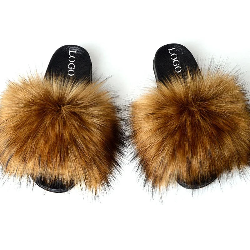 

Wholesale Women's Flip Flops Faux Fur Soft Slides Artificial Fake Fox Fur Flat Slippers For Woman, Black, red, gray, multicolor, ect