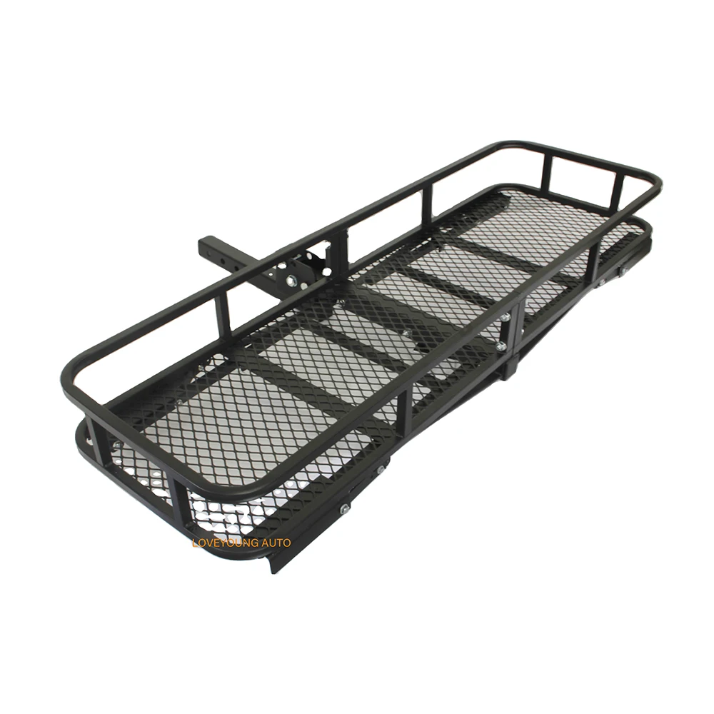 Basket Trailer Hitch Cargo Carrier Folding Cargo Rack Rear Hitch Tray