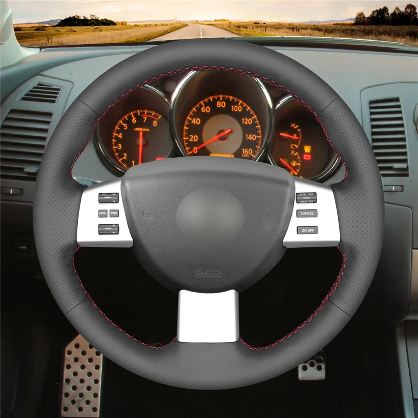 Black Genuine Leather Steering Wheel Cover Wrap for Nissan QASHQAI NV200 Rogue