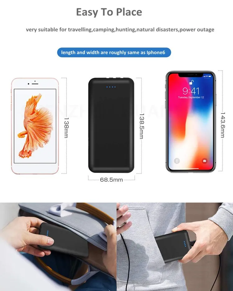 10000mAh Portable Charger Ultra Slim Power Bank 4 Output 1 Input External Battery Pack with Phone Holder for Iphone 11Pro Max