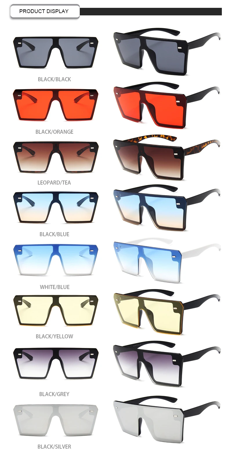 High Quality Designer Big Frame Colorful Square One Piece Oculos De Sol Women Men Oversized Sunglasses