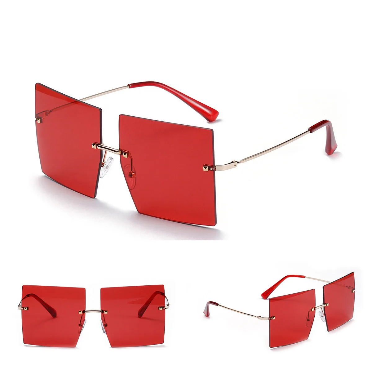 Square Frameless Sunglasses For Women Luxury Vintage Sun Glasses Men Retro Oversized Personality 