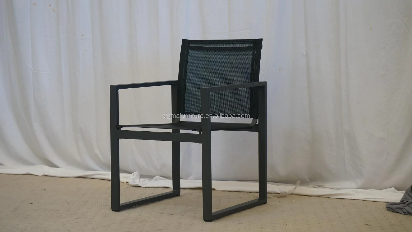 sleek lines outdoor garden furniture set durable powder coated aluminum Rectangular Dining set dining table and 6 pieces chairs