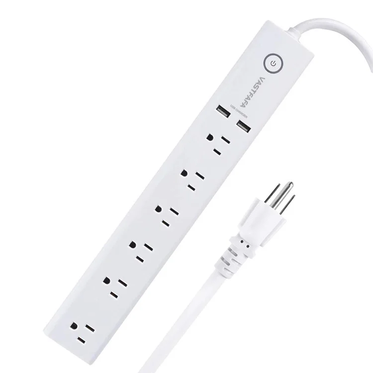 Factory Direct Sale 6-Outlet Desktop Surge Protector Power Strip With 2 Charging Usb Port